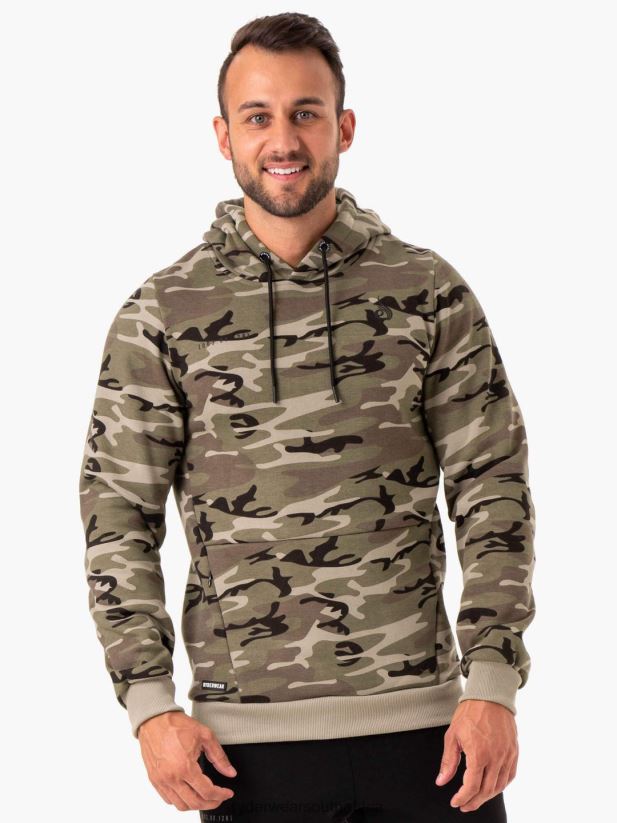 Men Ryderwear Camo Tech Pullover Hoodie 2RT8VD1405 Khaki Camo Clothing