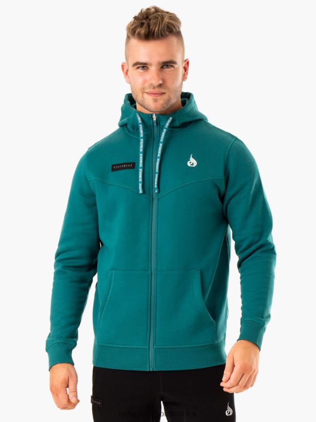 Men Ryderwear Recharge Zip Up Hoodie 2RT8VD1378 Teal Clothing