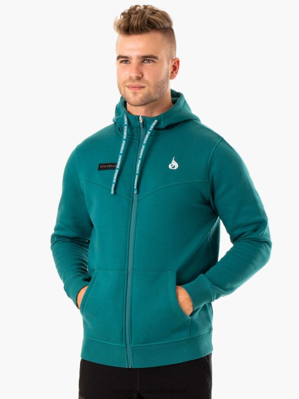 Men Ryderwear Recharge Zip Up Hoodie 2RT8VD1378 Teal Clothing