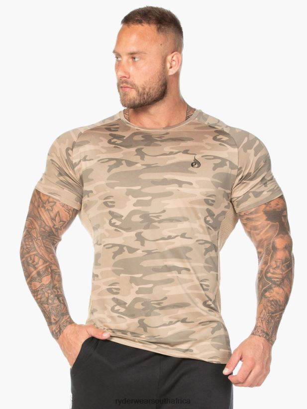 Men Ryderwear Camo Mesh T-Shirt 2RT8VD1204 Tan Camo Clothing