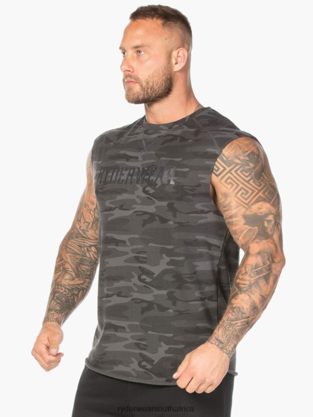 Men Ryderwear Camo Fleece Tank 2RT8VD1351 Black Camo Clothing