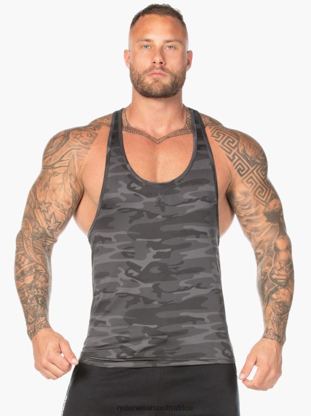 Men Ryderwear Camo Stringer T-Back 2RT8VD1353 Black Camo Clothing