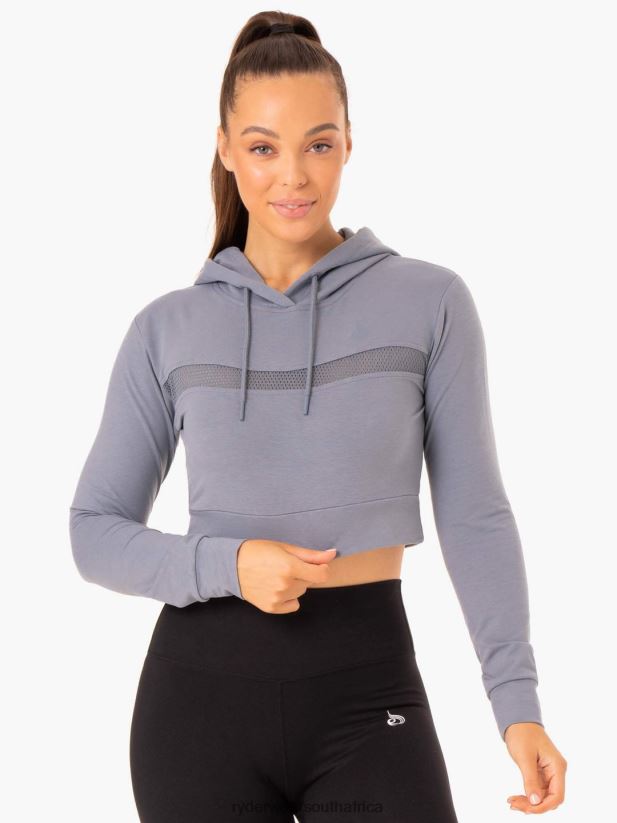 Women Ryderwear Hybrid Fitted Hoodie 2RT8VD992 Steel Blue Clothing