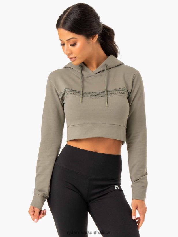 Women Ryderwear Hybrid Fitted Hoodie 2RT8VD993 Khaki Clothing