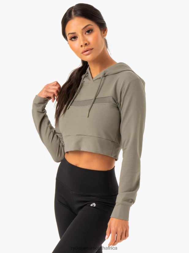 Women Ryderwear Hybrid Fitted Hoodie 2RT8VD993 Khaki Clothing