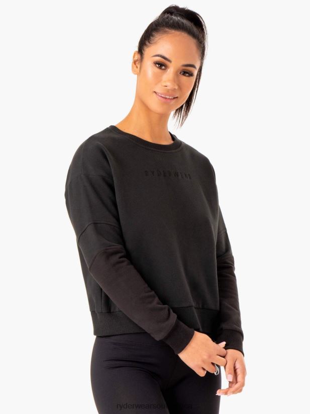 Women Ryderwear Hybrid Pullover Jumper 2RT8VD989 Black/Charcoal Clothing