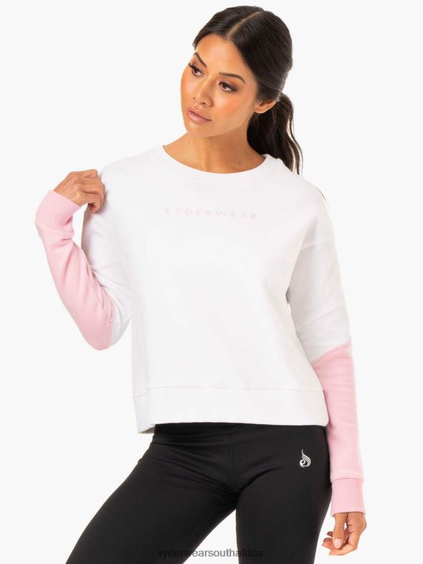 Women Ryderwear Hybrid Pullover Jumper 2RT8VD990 White/Pink Clothing