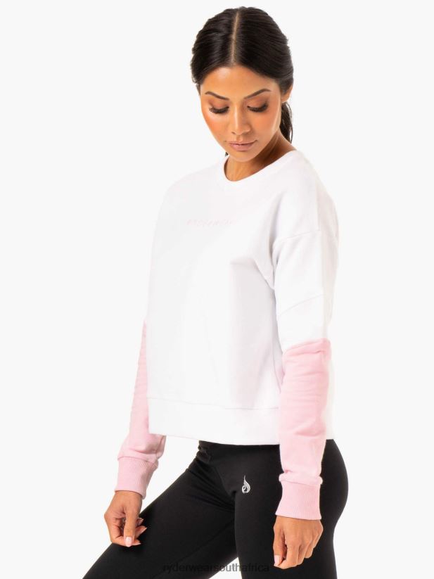 Women Ryderwear Hybrid Pullover Jumper 2RT8VD990 White/Pink Clothing