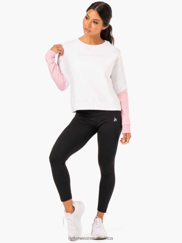 Women Ryderwear Hybrid Pullover Jumper 2RT8VD990 White/Pink Clothing