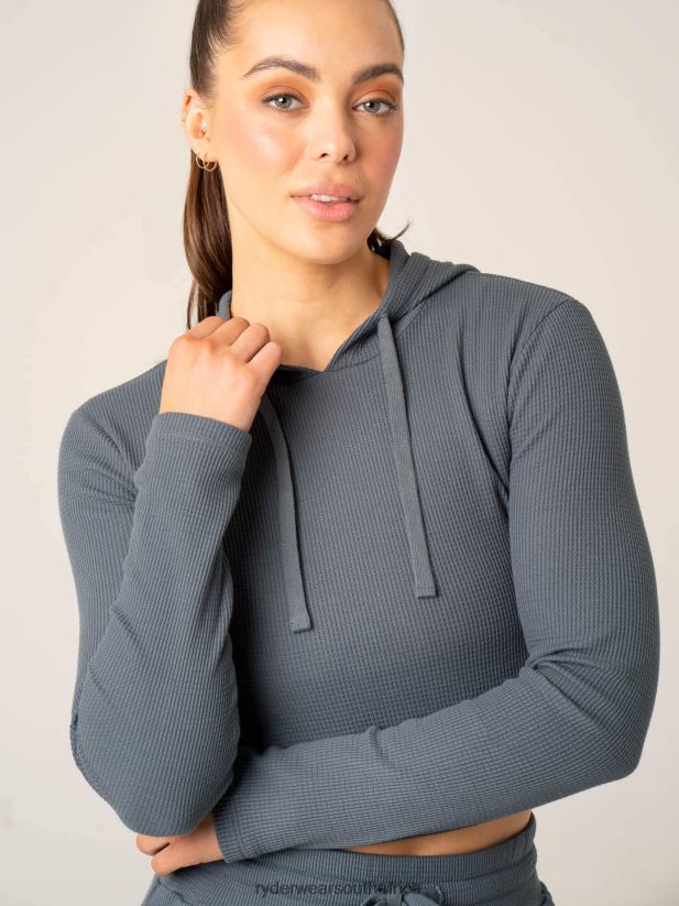 Women Ryderwear Wowaffle Lounge Hoodie 2RT8VD786 Steel Blue Clothing