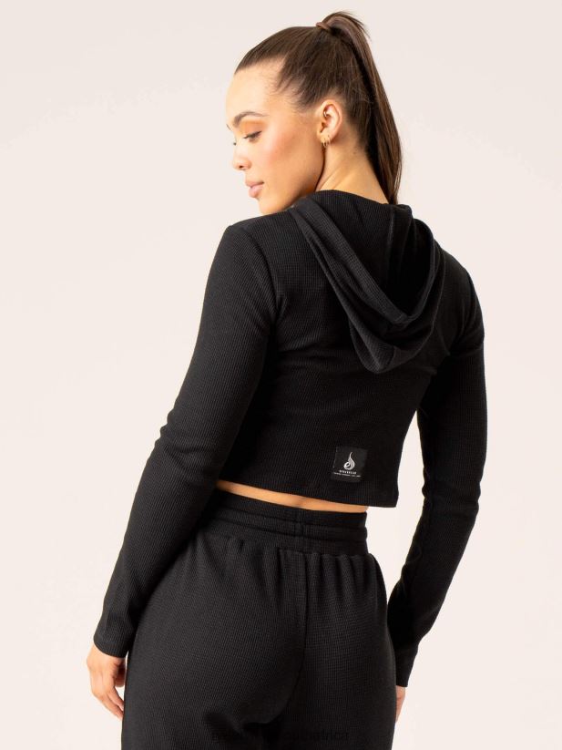 Women Ryderwear Wowaffle Lounge Hoodie 2RT8VD788 Black Clothing