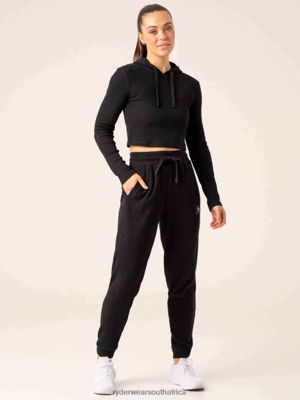 Women Ryderwear Wowaffle Lounge Hoodie 2RT8VD788 Black Clothing