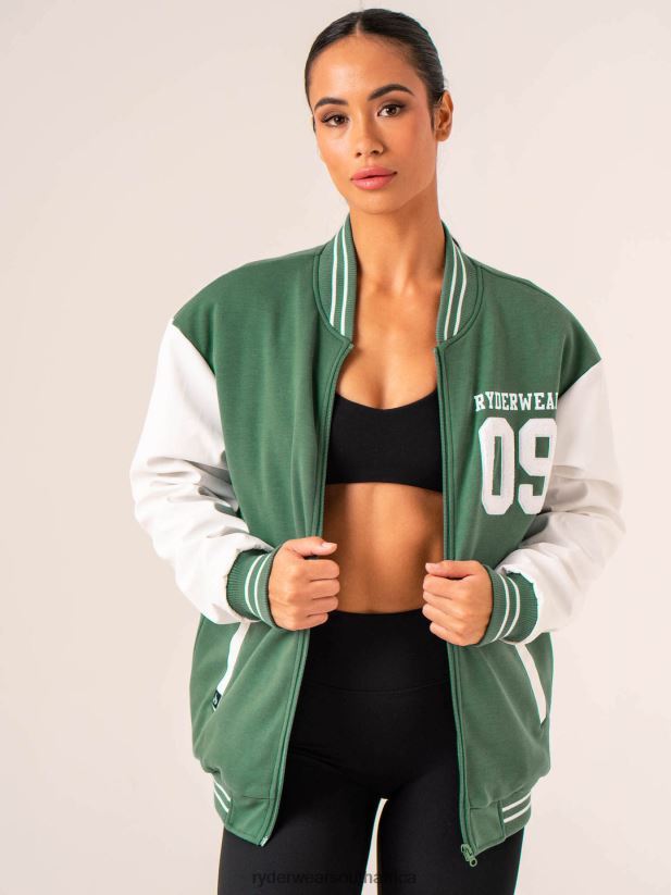 Women Ryderwear Varsity Bomber Jacket 2RT8VD759 Green/Vanilla Clothing