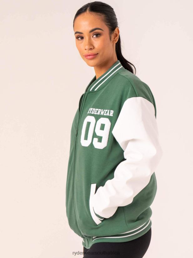 Women Ryderwear Varsity Bomber Jacket 2RT8VD759 Green/Vanilla Clothing