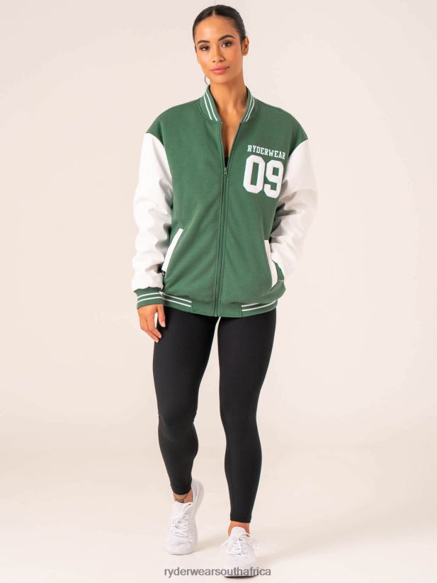 Women Ryderwear Varsity Bomber Jacket 2RT8VD759 Green/Vanilla Clothing