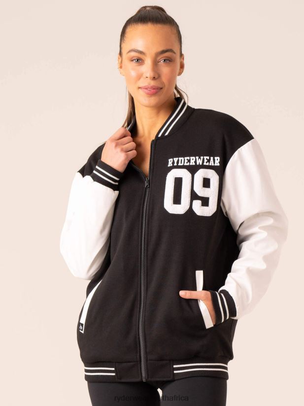 Women Ryderwear Varsity Bomber Jacket 2RT8VD760 Black/Vanilla Clothing