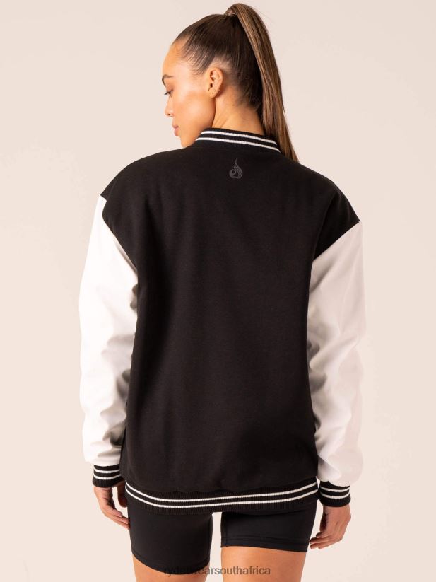 Women Ryderwear Varsity Bomber Jacket 2RT8VD760 Black/Vanilla Clothing