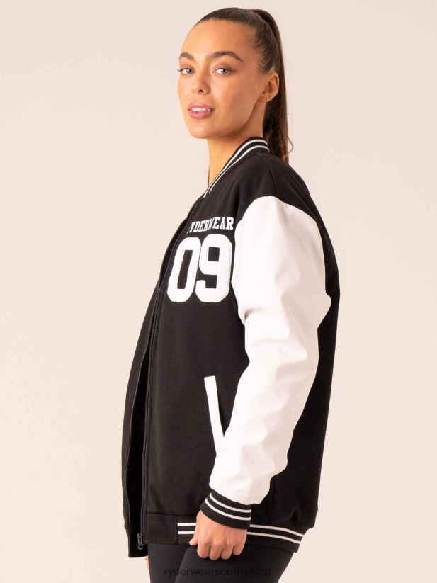 Women Ryderwear Varsity Bomber Jacket 2RT8VD760 Black/Vanilla Clothing