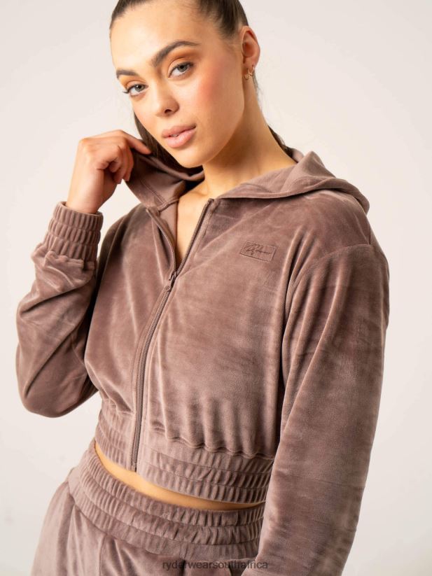 Women Ryderwear Velour Track Jacket 2RT8VD805 Taupe Clothing