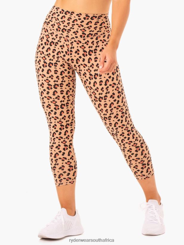 Women Ryderwear Hybrid 7/8 Leggings 2RT8VD141 Tan Leopard Clothing