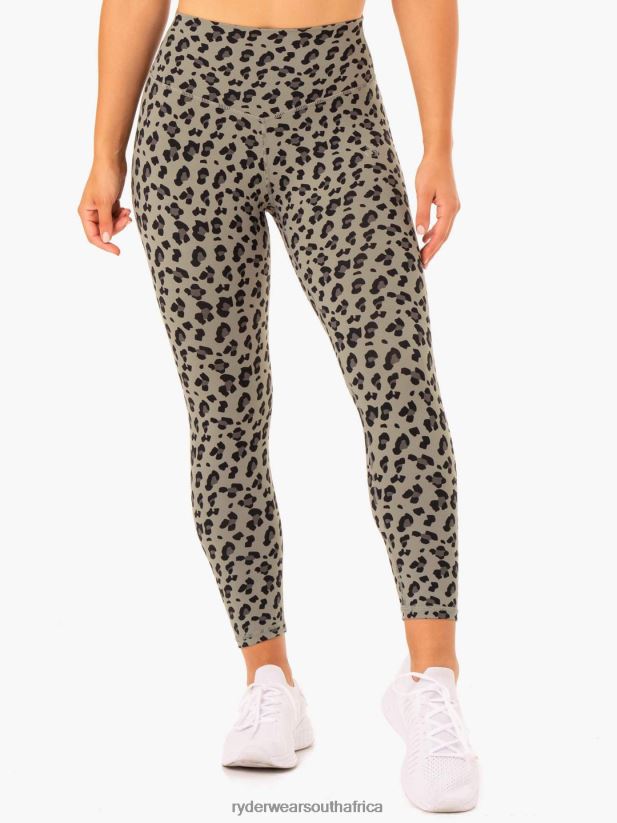 Women Ryderwear Hybrid Full Length Leggings 2RT8VD136 Khaki Leopard Clothing