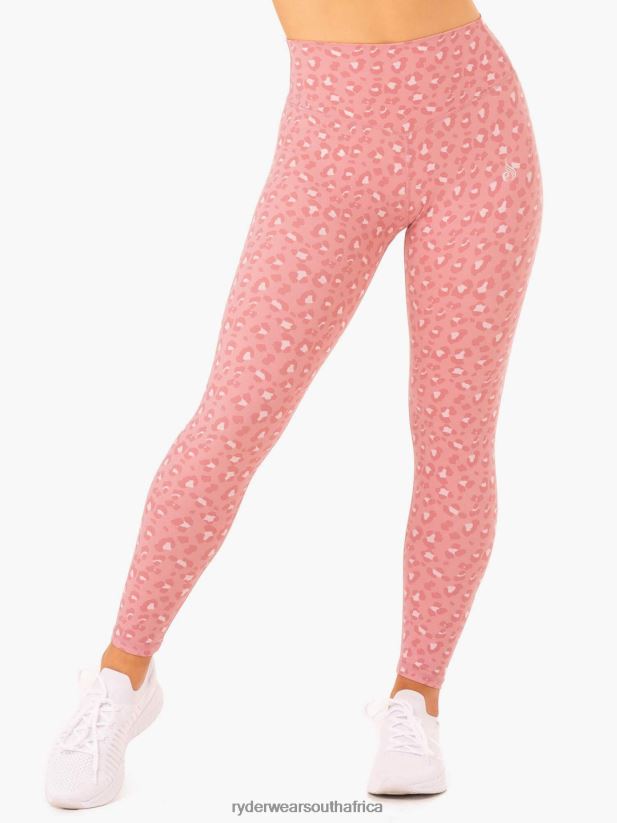 Women Ryderwear Hybrid Full Length Leggings 2RT8VD137 Pink Leopard Clothing