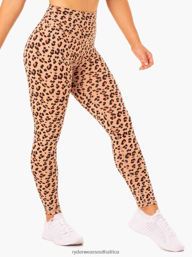 Women Ryderwear Hybrid Full Length Leggings 2RT8VD138 Tan Leopard Clothing