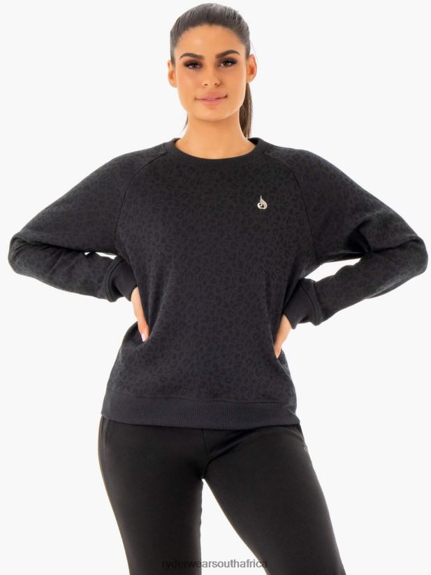 Women Ryderwear Adapt Boyfriend Sweater 2RT8VD1034 Black Leopard Clothing