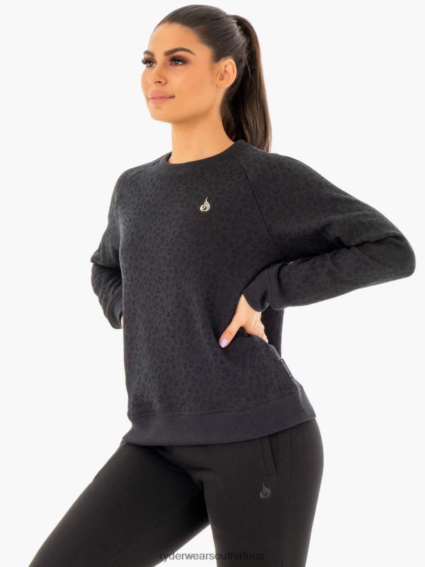 Women Ryderwear Adapt Boyfriend Sweater 2RT8VD1034 Black Leopard Clothing