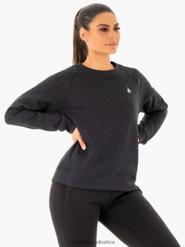 Women Ryderwear Adapt Boyfriend Sweater 2RT8VD1034 Black Leopard Clothing