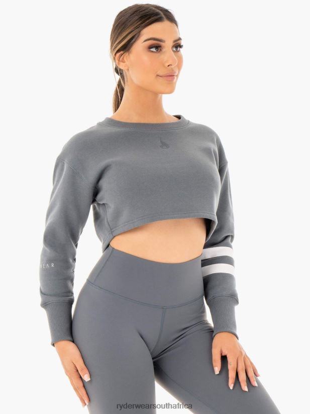 Women Ryderwear Motion Cropped Sweater 2RT8VD1043 Charcoal Clothing