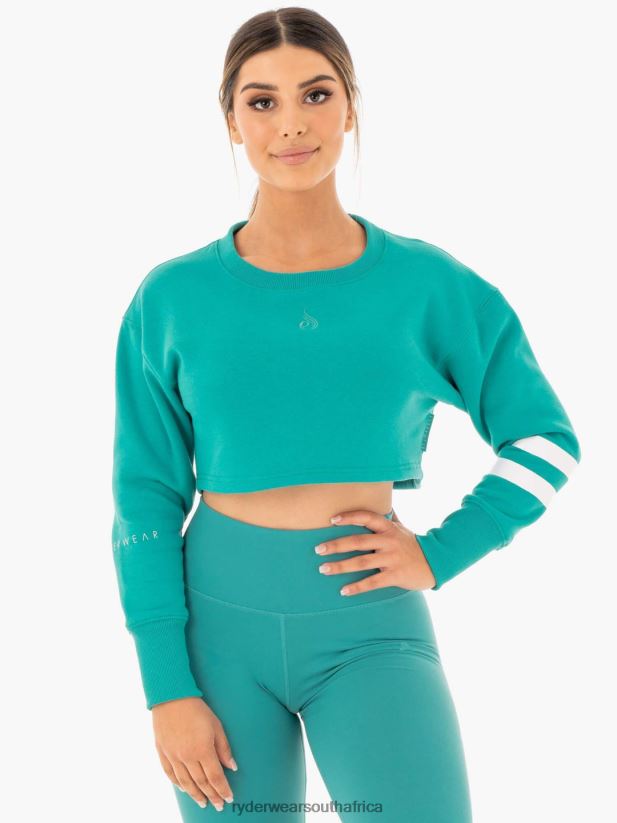 Women Ryderwear Motion Cropped Sweater 2RT8VD1044 Teal Clothing