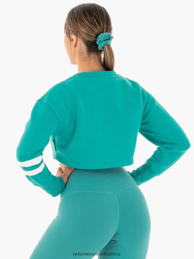 Women Ryderwear Motion Cropped Sweater 2RT8VD1044 Teal Clothing