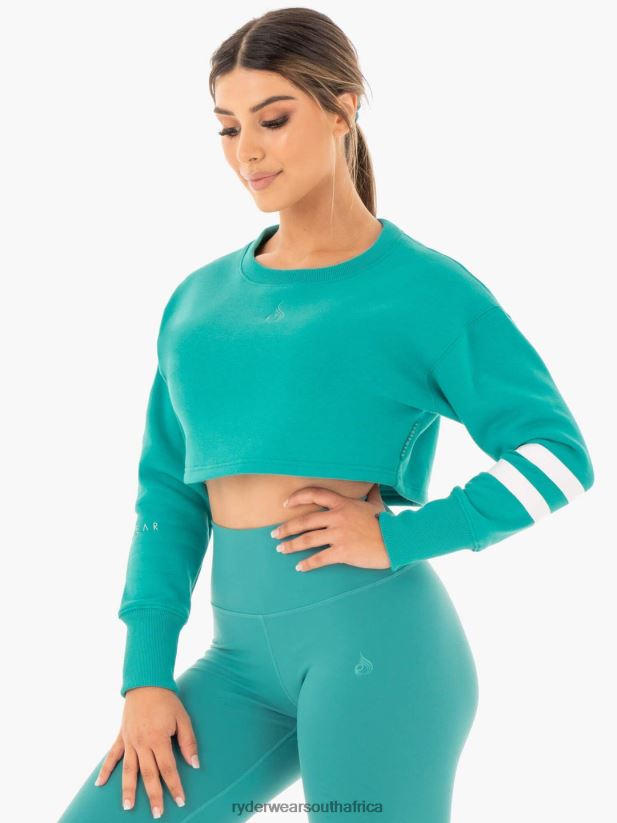 Women Ryderwear Motion Cropped Sweater 2RT8VD1044 Teal Clothing