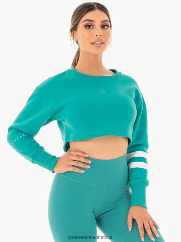 Women Ryderwear Motion Cropped Sweater 2RT8VD1044 Teal Clothing