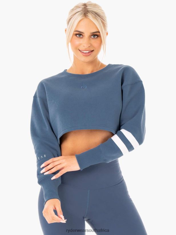 Women Ryderwear Motion Cropped Sweater 2RT8VD1045 Steel Blue Clothing