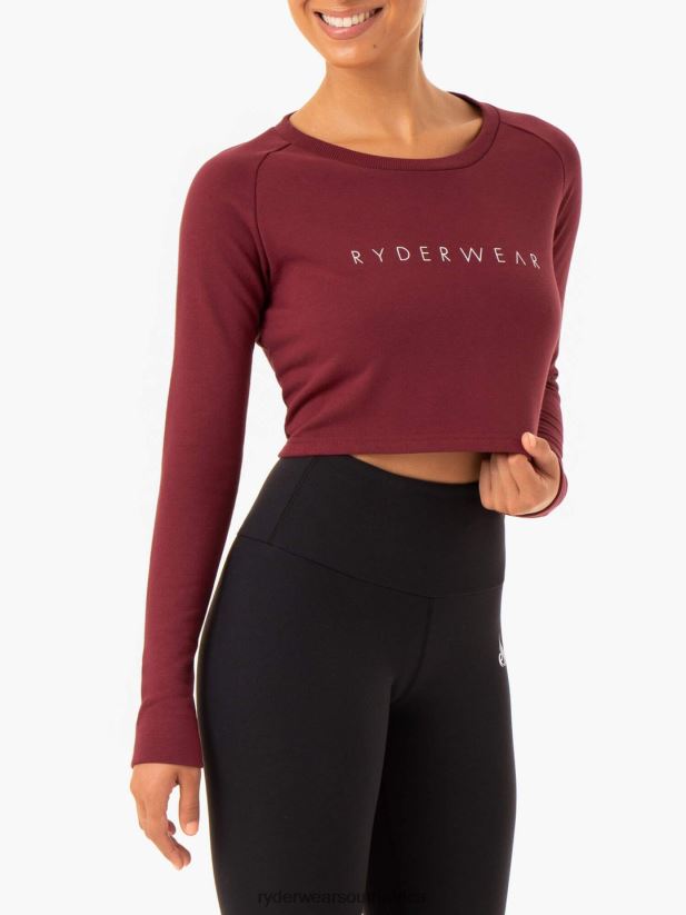 Women Ryderwear Staples Cropped Sweater 2RT8VD1021 Burgundy Clothing