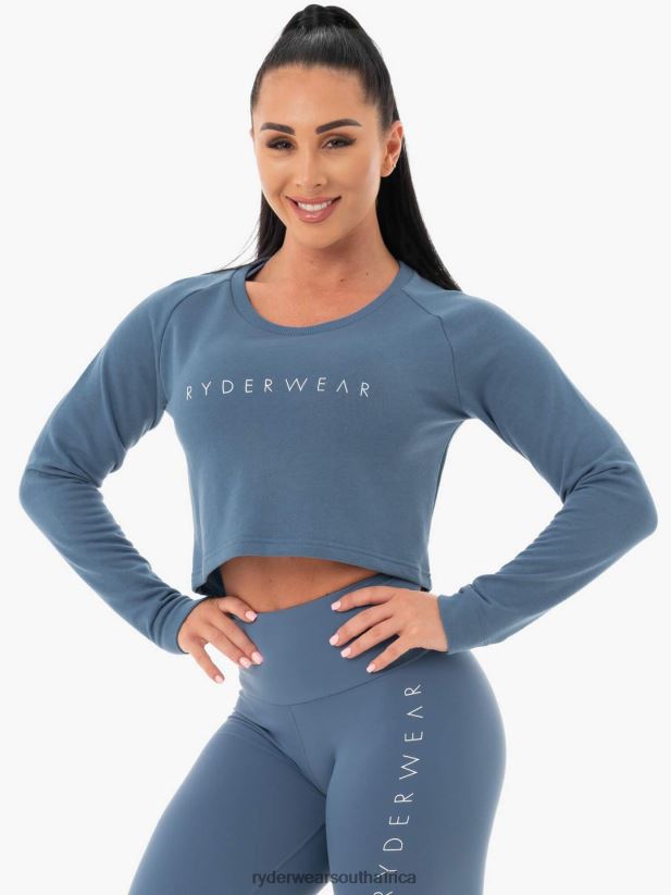 Women Ryderwear Staples Cropped Sweater 2RT8VD1098 Steel Blue Clothing