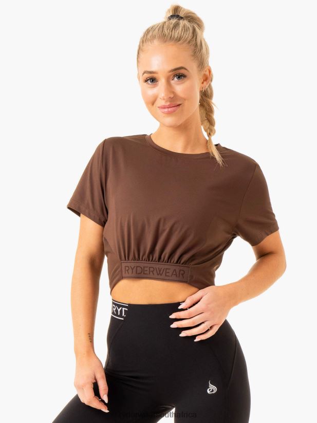 Women Ryderwear Level Up Cropped T-Shirt 2RT8VD845 Chocolate Clothing