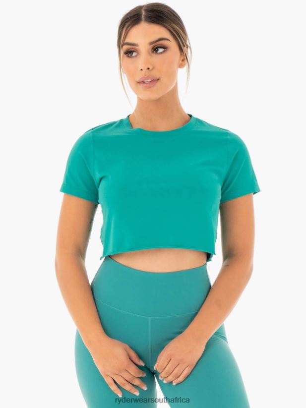 Women Ryderwear Motion Cropped T-Shirt 2RT8VD1059 Teal Clothing