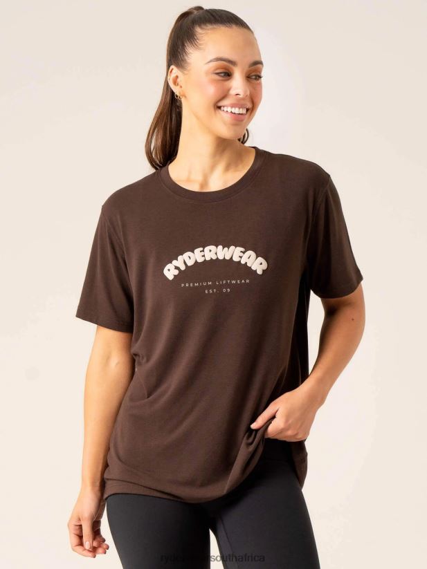 Women Ryderwear Off Side Longline T-Shirt 2RT8VD811 Chocolate Clothing