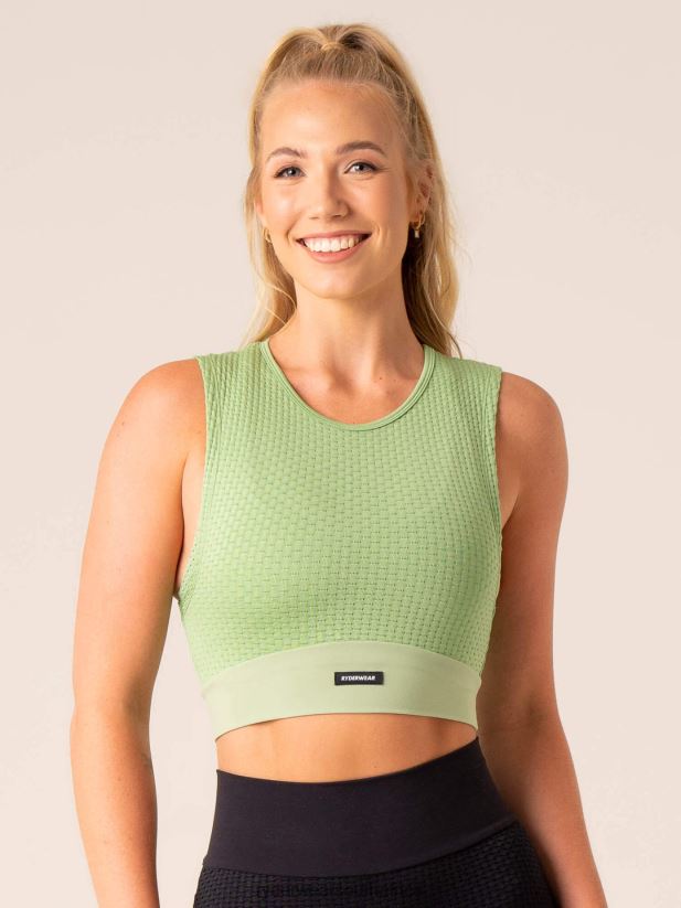 Women Ryderwear Honeycomb Seamless Tank 2RT8VD819 Sage Clothing