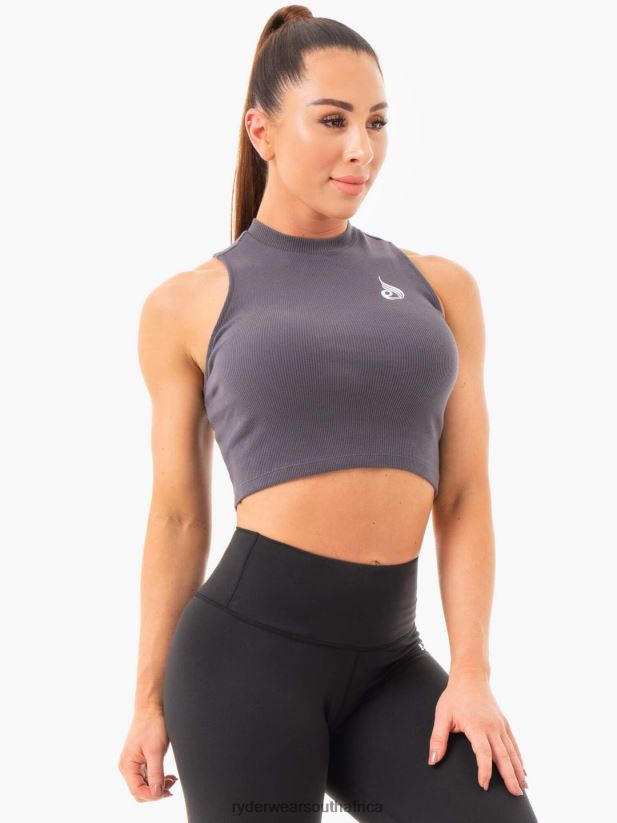 Women Ryderwear Ribbed Crop Tank 2RT8VD1088 Charcoal Clothing