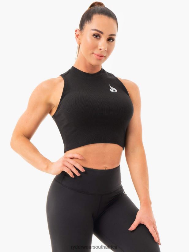 Women Ryderwear Ribbed Crop Tank 2RT8VD1089 Black Clothing