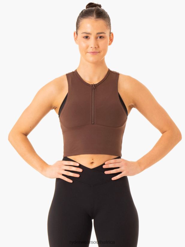 Women Ryderwear Embody Zip Up Crop 2RT8VD870 Chocolate Clothing