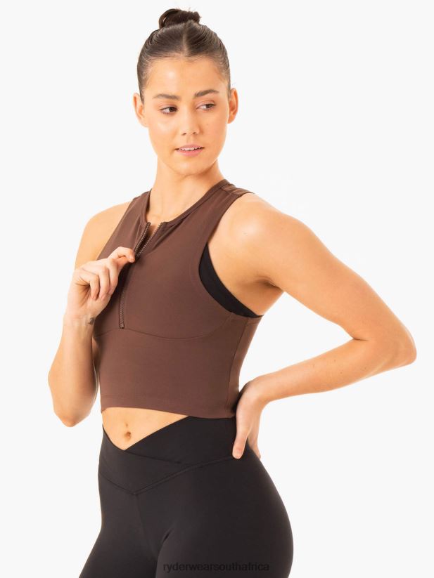 Women Ryderwear Embody Zip Up Crop 2RT8VD870 Chocolate Clothing