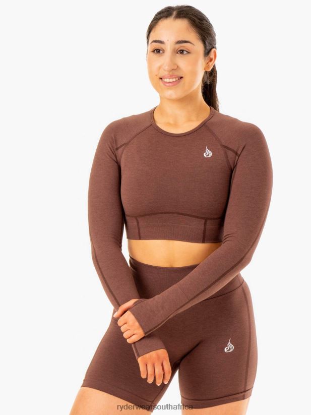 Women Ryderwear Enhance Seamless Long Sleeve Top 2RT8VD905 Chocolate Clothing