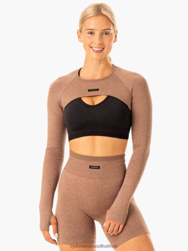 Women Ryderwear Excel Seamless Super Crop 2RT8VD877 Mocha Marl Clothing