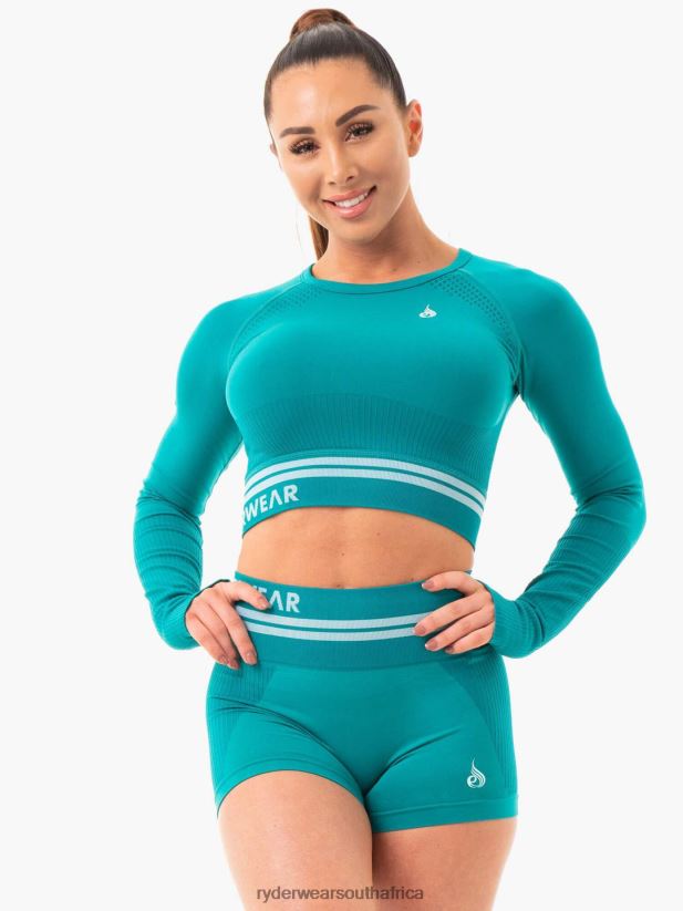 Women Ryderwear Freestyle Seamless Long Sleeve Crop 2RT8VD1080 Teal Clothing