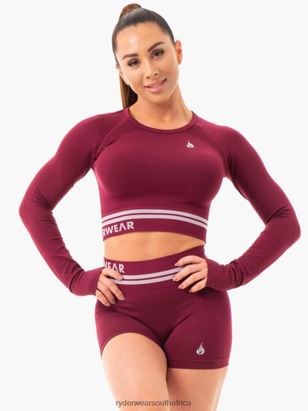 Women Ryderwear Freestyle Seamless Long Sleeve Crop 2RT8VD1081 Burgundy Clothing